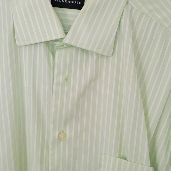 STONEHOUSE Men's Dress Shirt, 18L, Light Green stripped - Picture 2 of 4